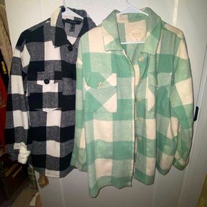 Jade and black plaid shackets
